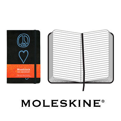 Записная книжка Moleskine, "Woodstock - Peace, Love, Music" (в линейку), Large, черная оказывается в руках людей неординарных инфо 401b.